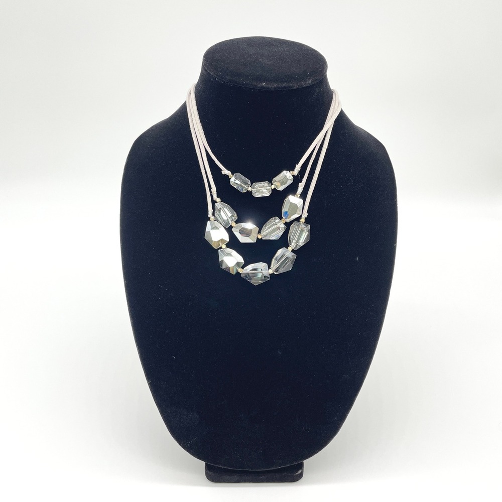 Massini Grey Skies Necklace Adjustable Length‎ Faceted Bead 3 Strand Statement